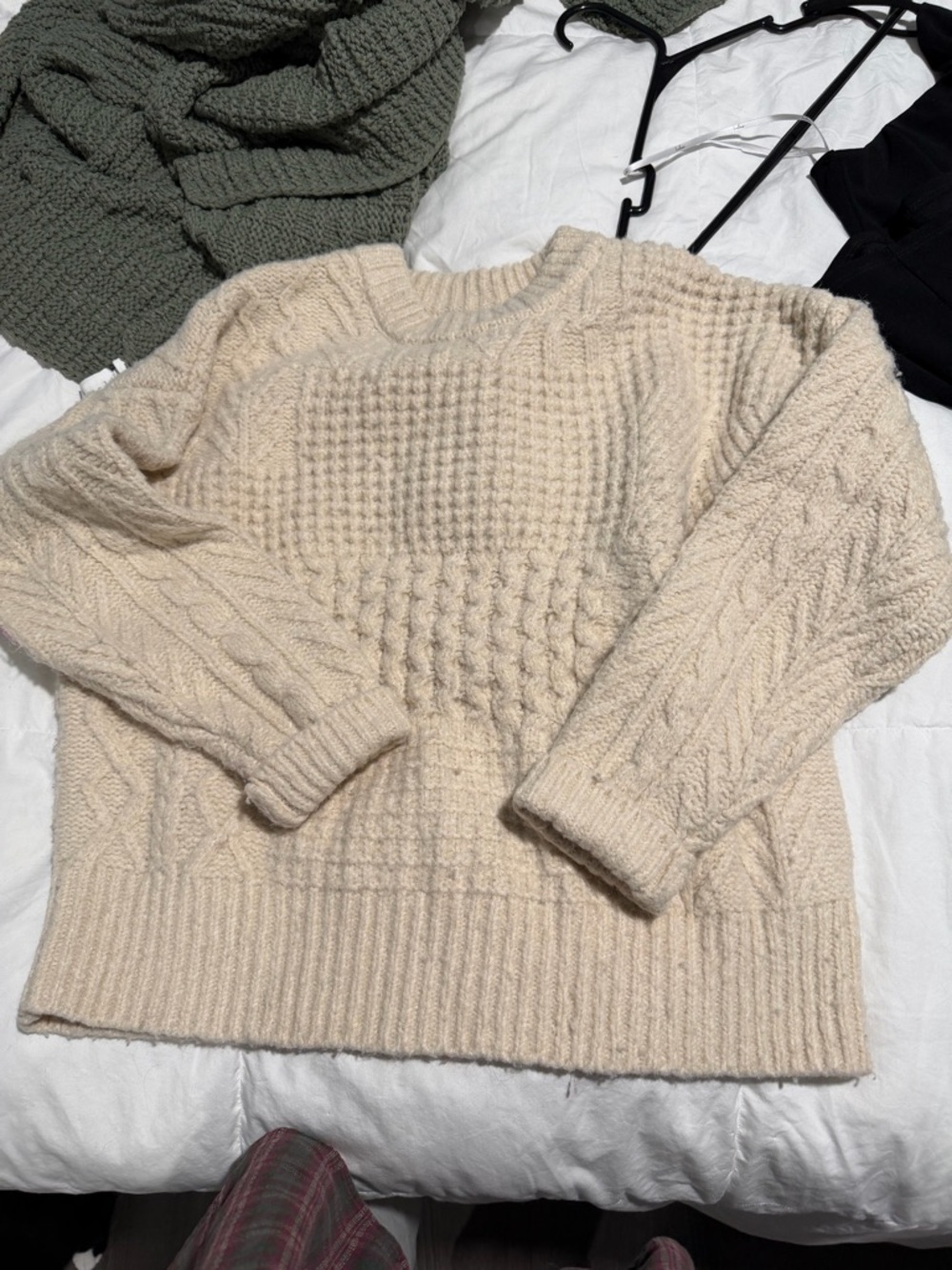 Moon River Cream Cable Knit Crewneck Sweater